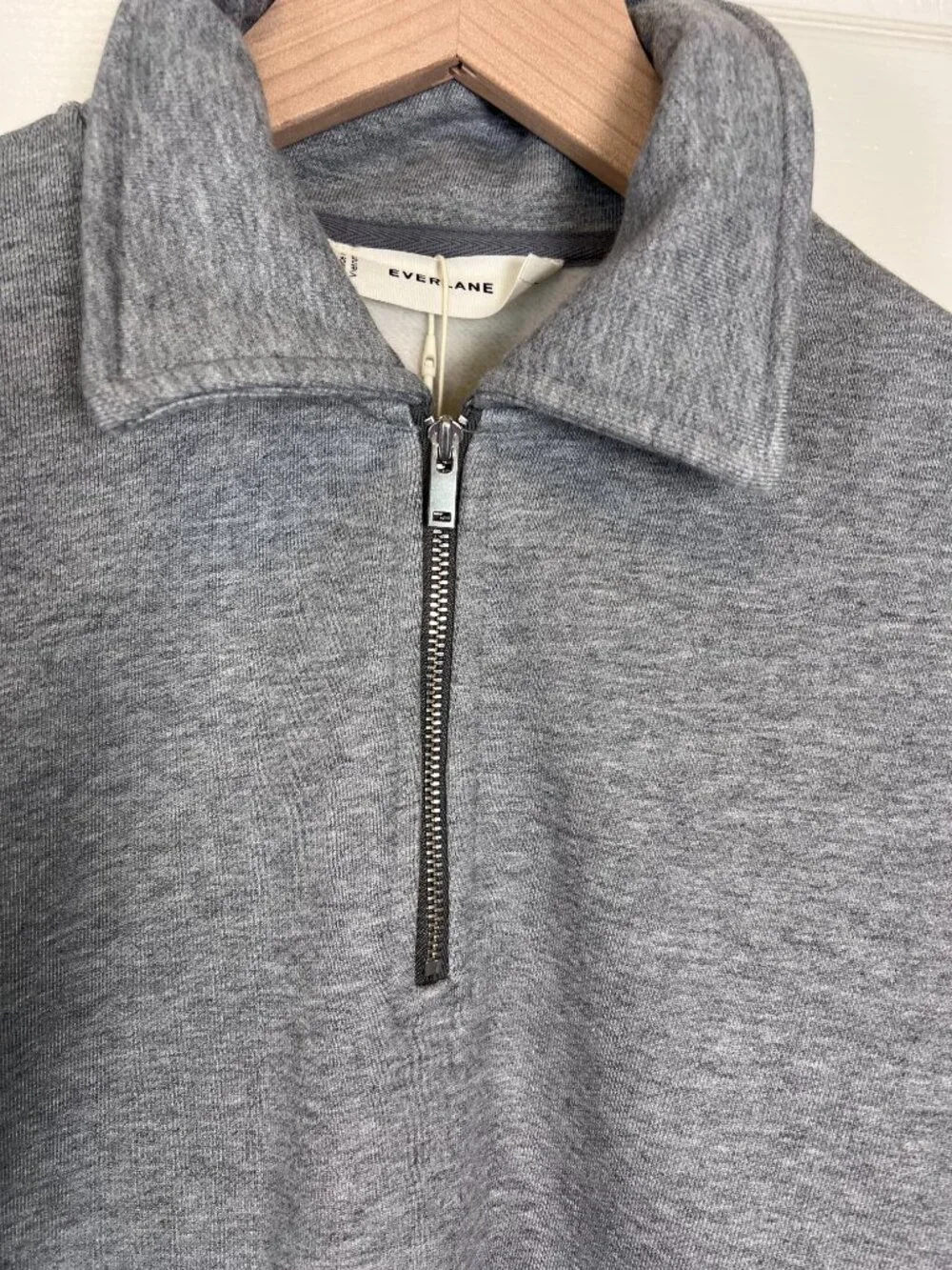 Everlane Luxe Fleece Zip Polo Cropped Vintage Heather Gray Size Med NWT - Picture 6 of 7